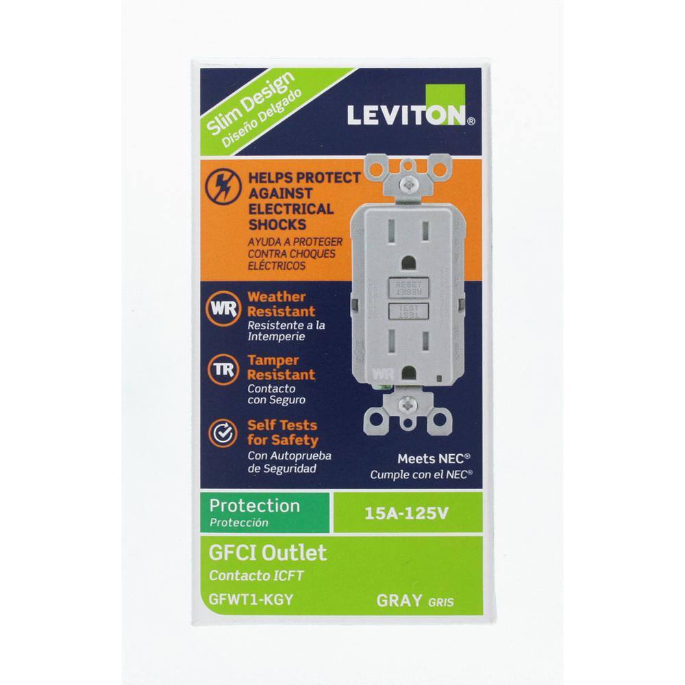 Leviton 15 Amp 125-Volt Duplex Self-Test Tamper ResistantWeather Resistant GFCI Outlet Gray (10-Pack) VG1-GFWT1-HG1