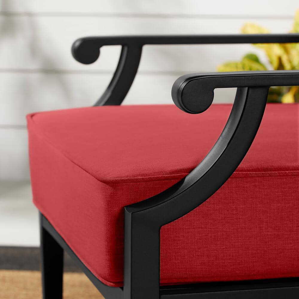 Hampton Bay Braxton Park Black Steel Outdoor Patio Lounge Chair with CushionGuard Chili Red Cushions