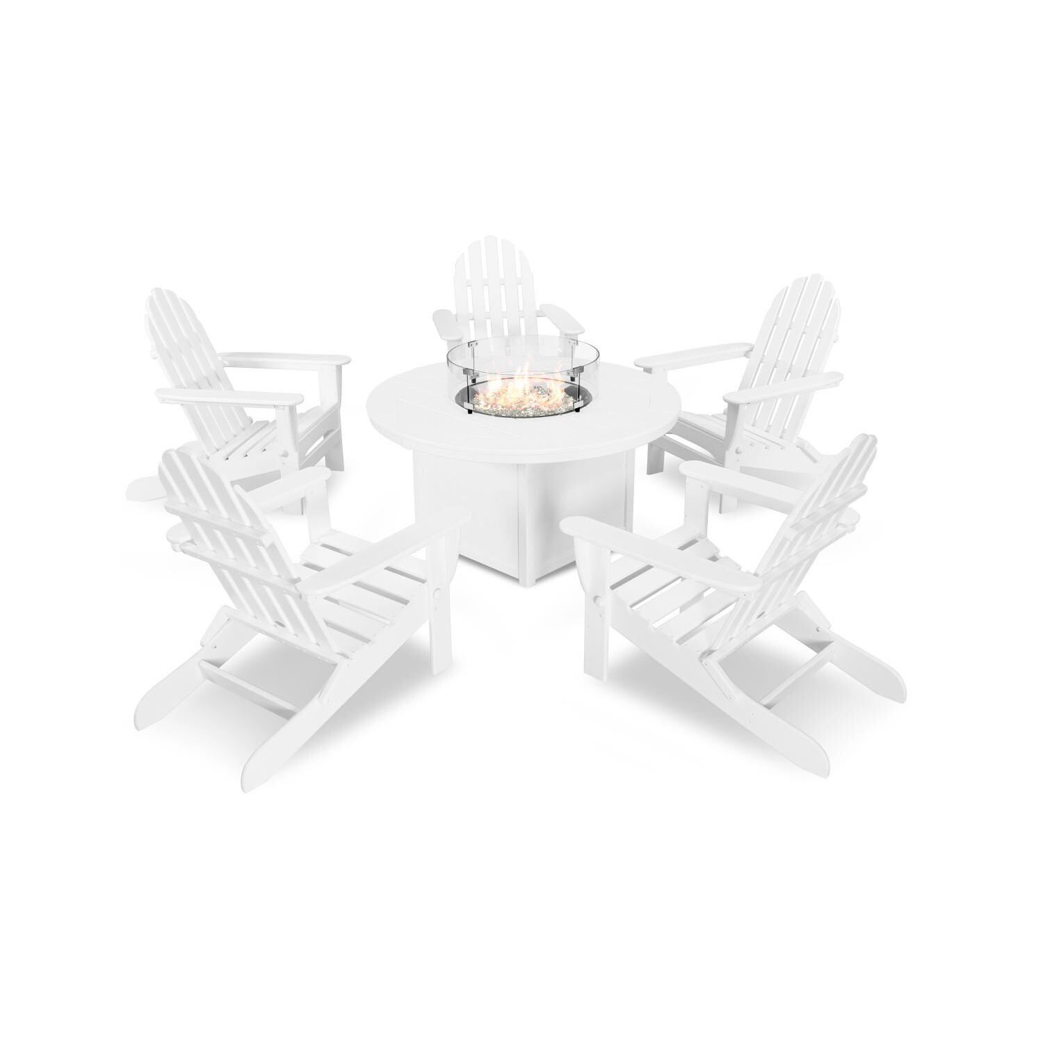 POLYWOOD Classic Folding Adirondack 6-Piece Conversation Set W/ Fire Pit Table