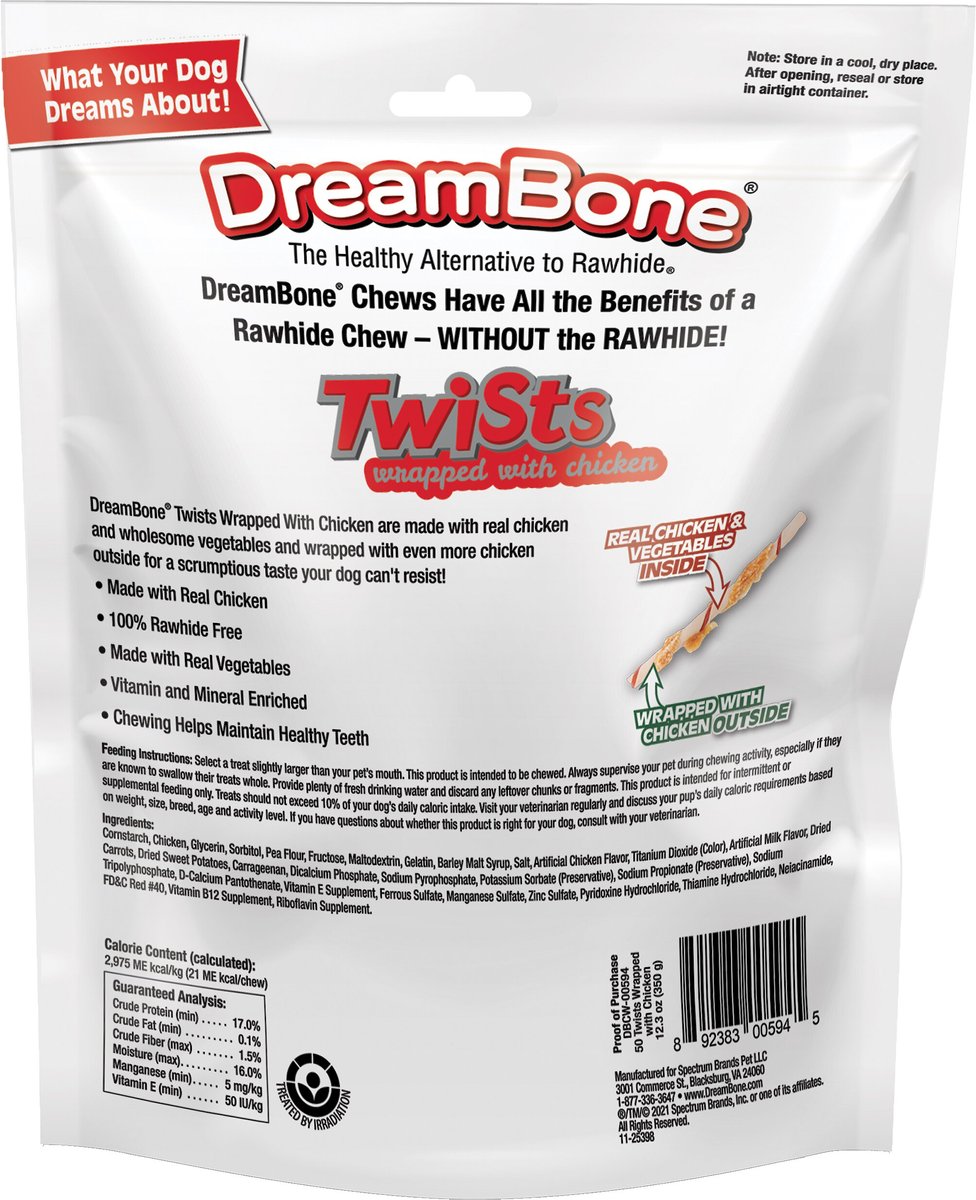 DreamBone Twist Sticks Chicken Wrapped Dog Treats， 50 count