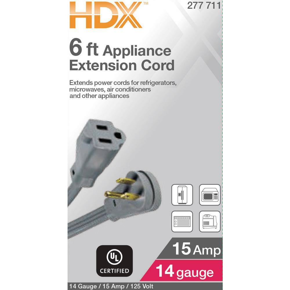 HDX 6 ft. 143 15 Amp Air ConditionerAppliance Extension Cord Grey HD#277-711