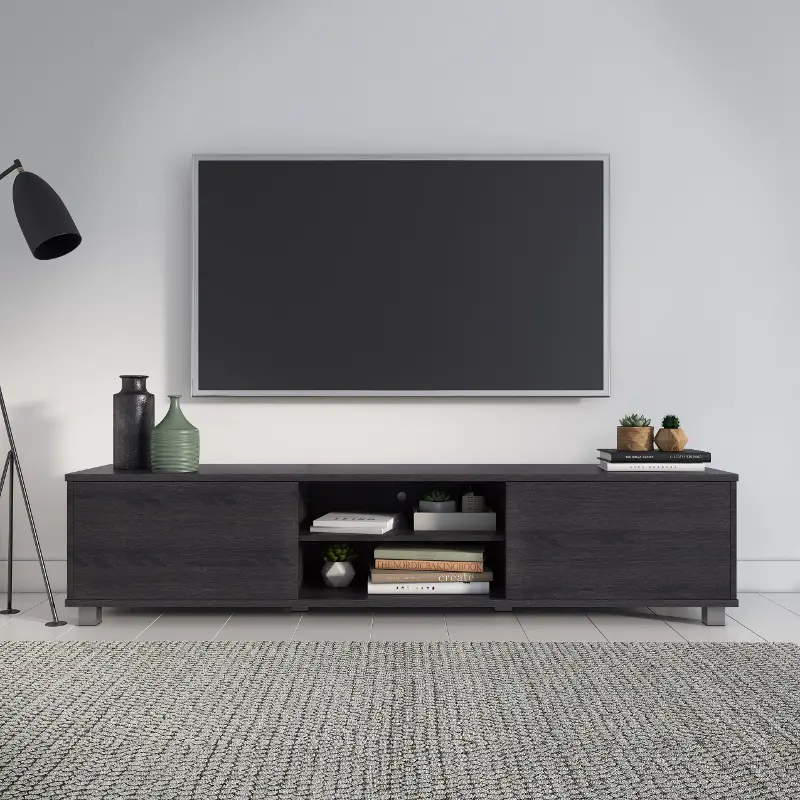 Hollywood Modern 71 Dark Grey Wood Grain TV Stand with Doors