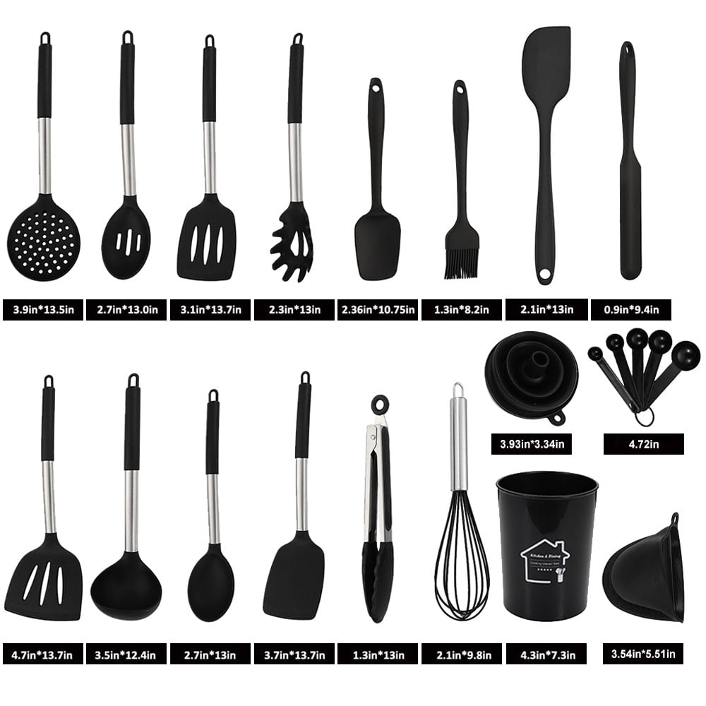 17Pcs Silicone Cooking Utensil Set, Kitchen Utensils Cooking Utensils Set, Food Grade Silicone Spatula Set, Non-stick Heat Resistant Silicone Cookware with Strong Stainless Steel Handle