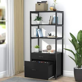 TRIBESIGNS WAY TO ORIGIN Calida Black File Cabinet with 4-Storage Shelves and 2-Drawers HD-F1234