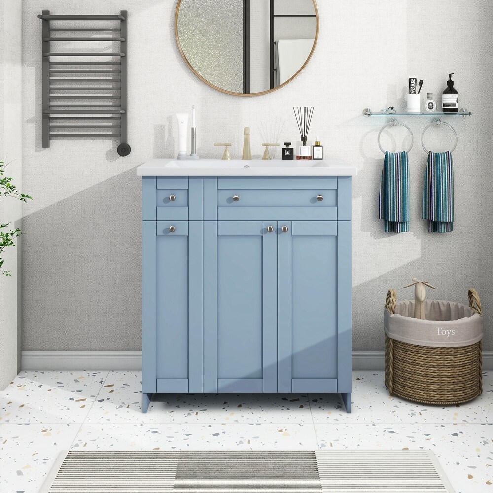 Resin Bathroom Vanity Cabinet with Combined Integrated Sink  Freestanding Storage Floor standing Waterproof Side Cabinet