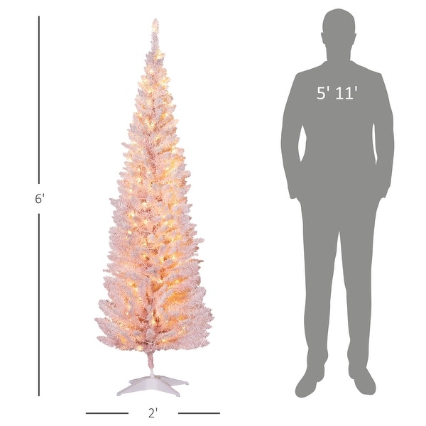 HOMCOM 6' Tall PreLit Slim Noble Fir Artificial Christmas Tree with Realistic Branches，170 Warm White LED Lights and 390 Tips