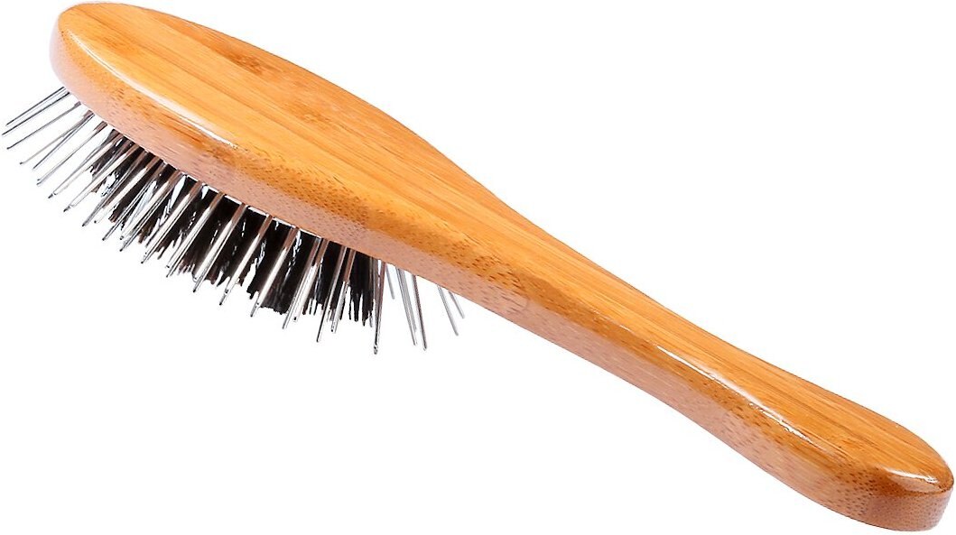 Bass Brushes The Hybrid Pet Groomer Oval Brush， Bamboo-Dark Finish， Large