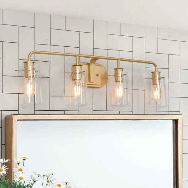 Mid-century Modern 4-Light Bathroom Vanity Lights Transitional Wall Sconces with Seeded Glass