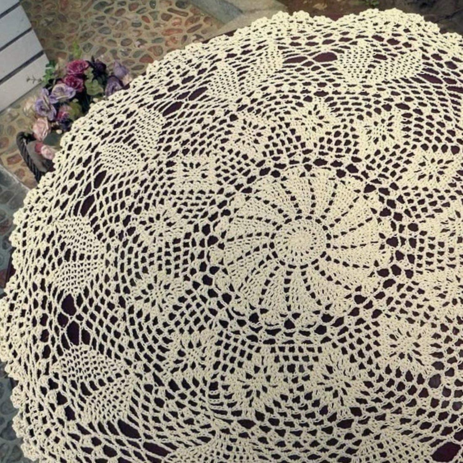 Handmade Crochet Cotton Lace Table Sofa Doily， Waterlily， Beige， 22 Inch