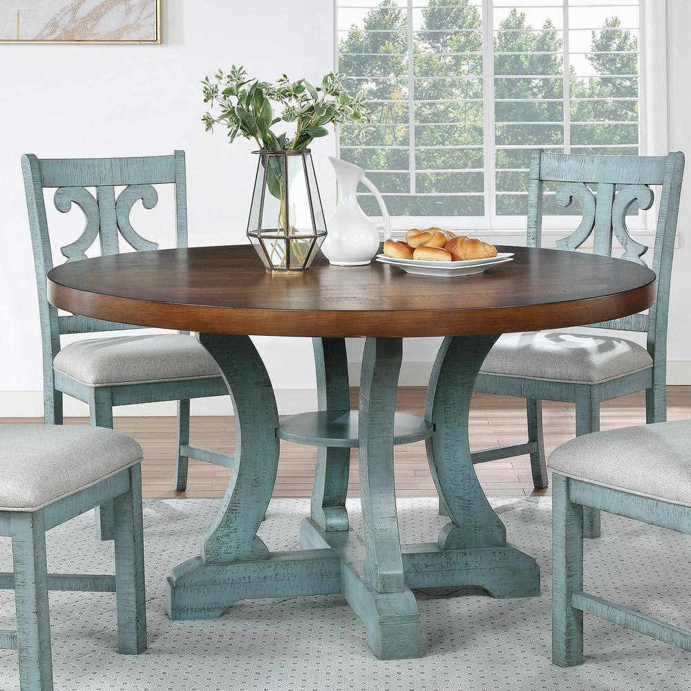 Furniture of America Wicks 5-Piece Antique Light Blue and Dark Oak Dining Set IDF-3417LB-RT-5PC