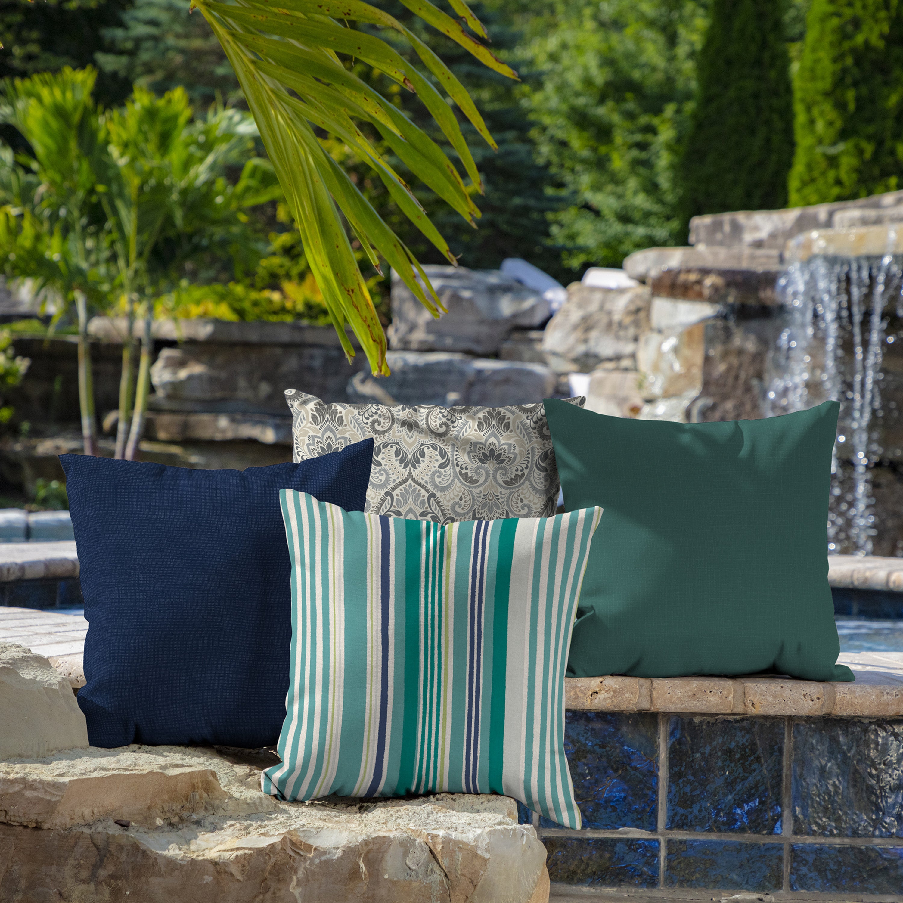 Arden Selections Outdoor Toss Pillow (2 Pack) 16 x 16, Teal Cobalt Stripe