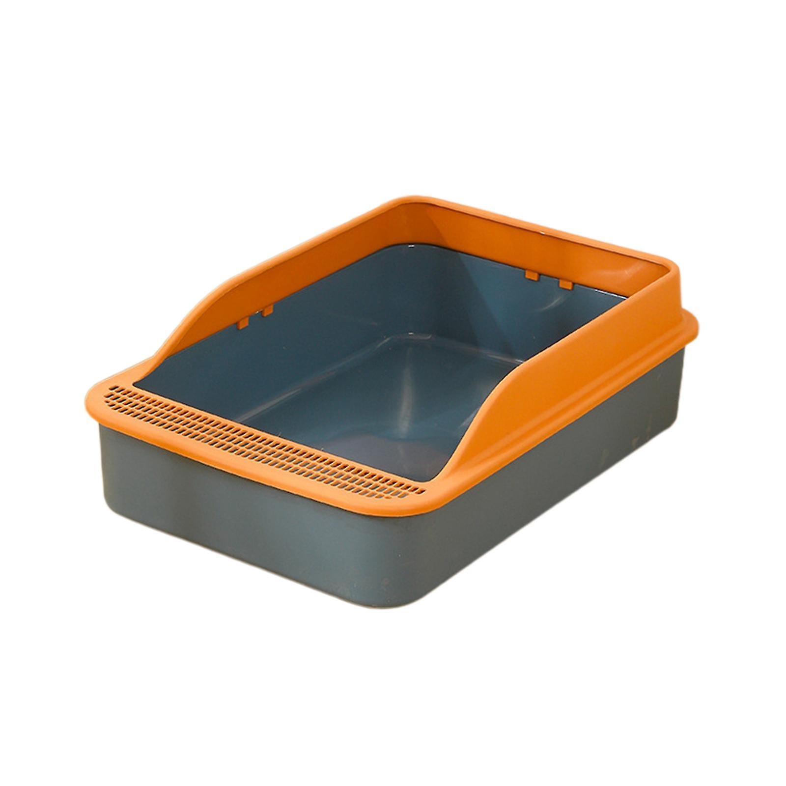Cat Litter Box Open Top Pet Litter Tray For Indoor Cats Small Animals Travel Blue L