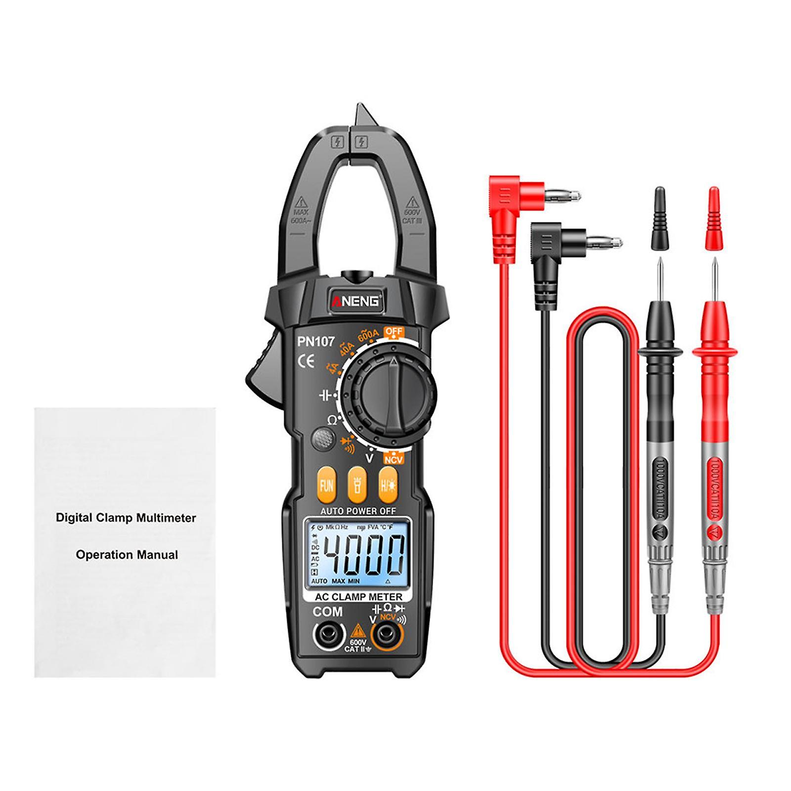 Digital Clamp Meter 4000 Count Multifunctional Tester For Vehicles Batteries Black