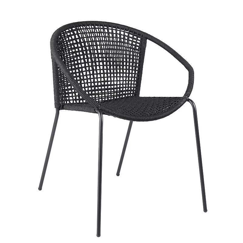 Dining Chair with Interwoven Geometric Seat and Back， Set of 2， Black