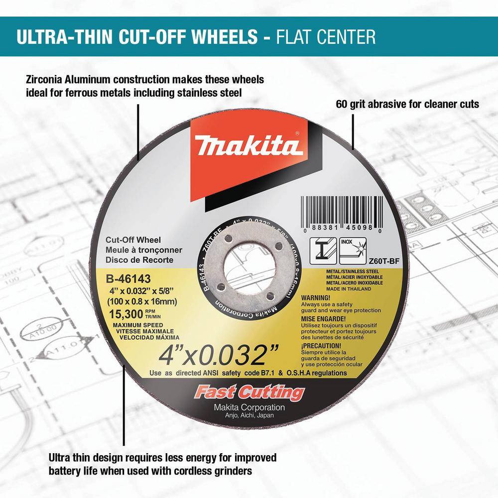 Makita 5 in. x .032 in. x 78 in. Ultra Thin Stainless Cut-Off Wheel (25-Pack) B-46165-25