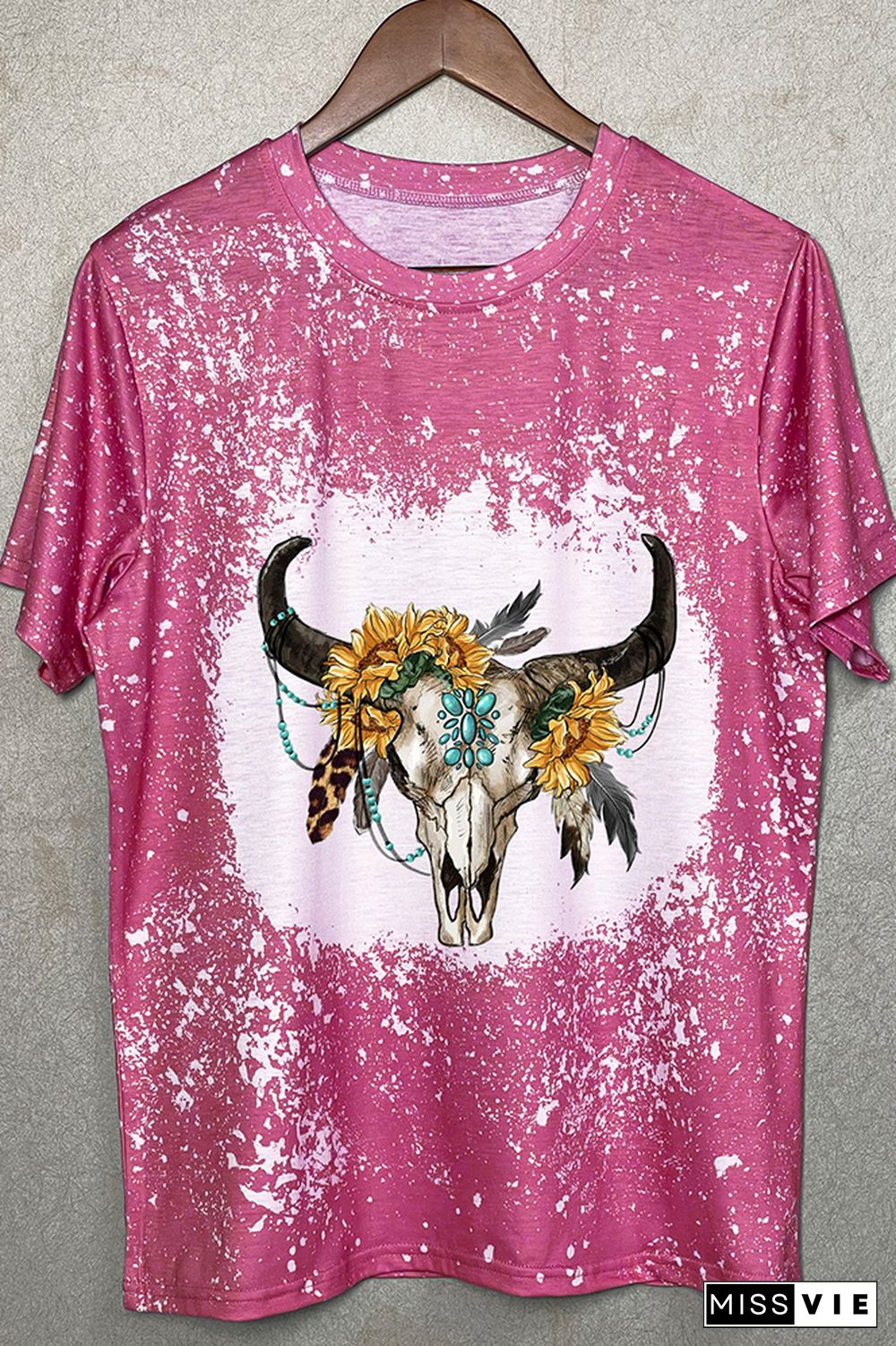 Sunflower Boho Bull Skull Graphic Tee Wholesale