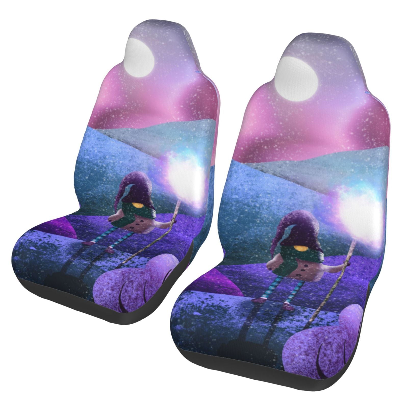 TEQUAN Front Seat Covers， Gnome Moon Snow Purple Pattern 2 Piece Car Seat Cover Fit Most Car SUV Truck Van