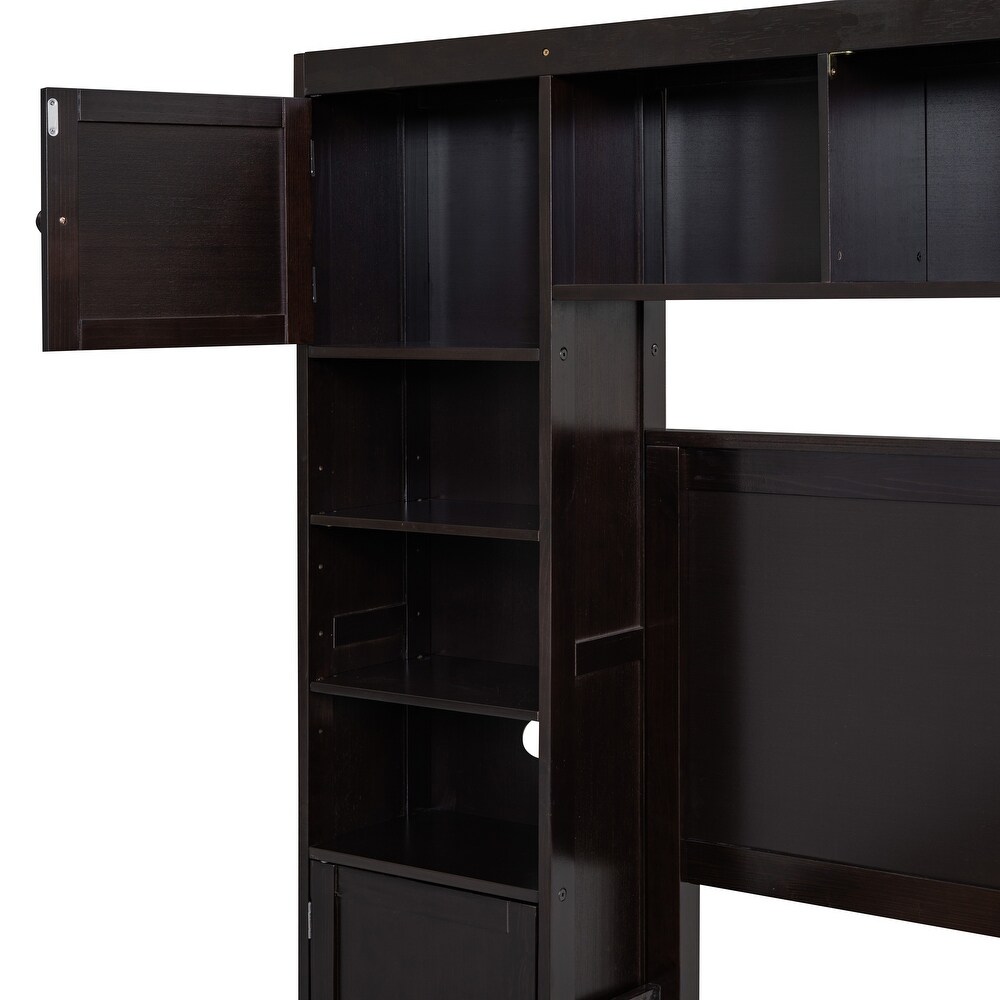 Full Wooden Bed With  in One Cabinet  Shelf   4 Drawers  Espresso