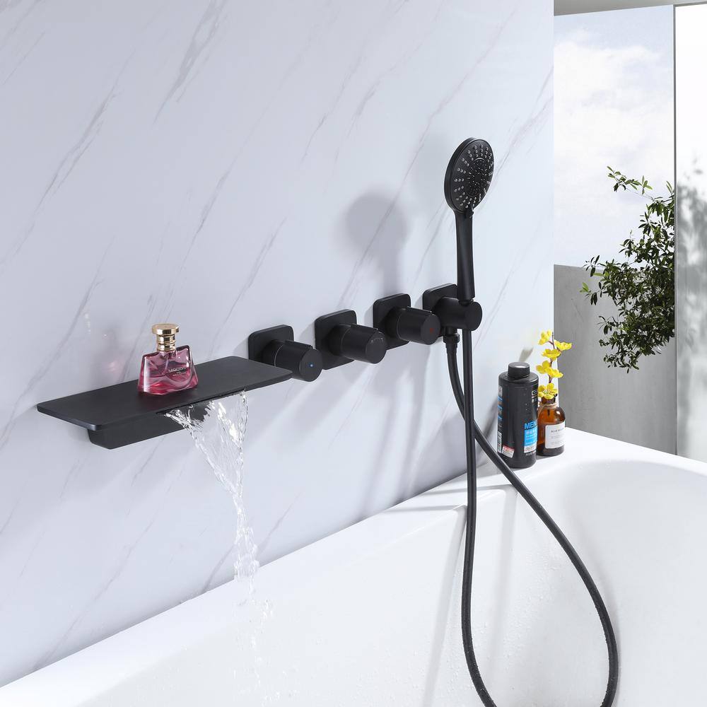 Tomfaucet 3-Handle Wall Mount Roman Tub Faucet with Hand Shower in Matte Black TFB0950MB