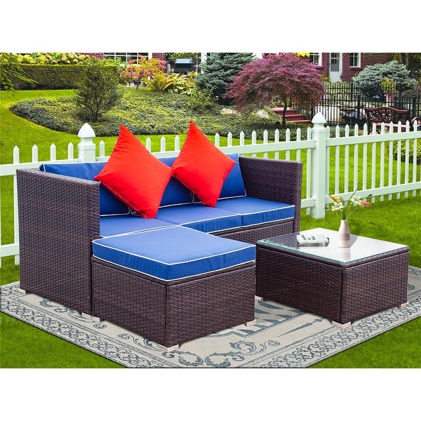 3 Piece Patio Sectional Wicker Sofa Set - Overstock - 33304996