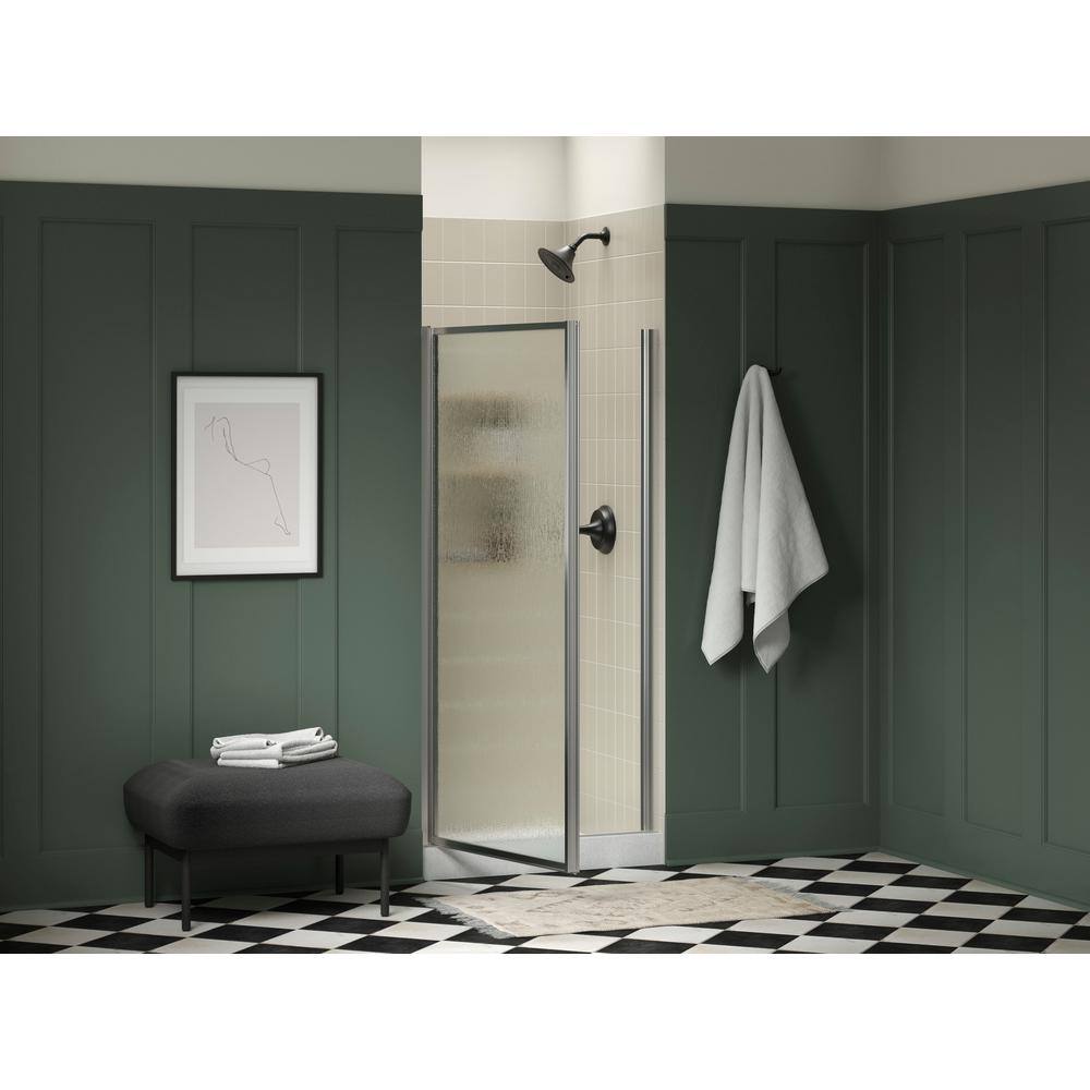 Sterling 32-34 in. - 34-14 in. W x 65 in. H Standard Pivot Framed Shower Door with 18 in. Thick Rain Textured Glass in Silver 26936-3G06-S