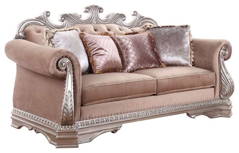 Acme Northville Loveseat with Pillows in Velvet and Antique Silver   Victorian   Loveseats   by Homesquare  Houzz