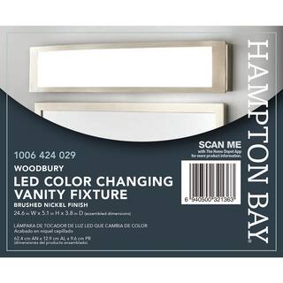 Hampton Bay Woodbury 24.6 in. 1-Light Brushed Nickel Integrated LED Bathroom Vanity Light Bar with Frosted Acrylic Shade IQP1301LX-07BN