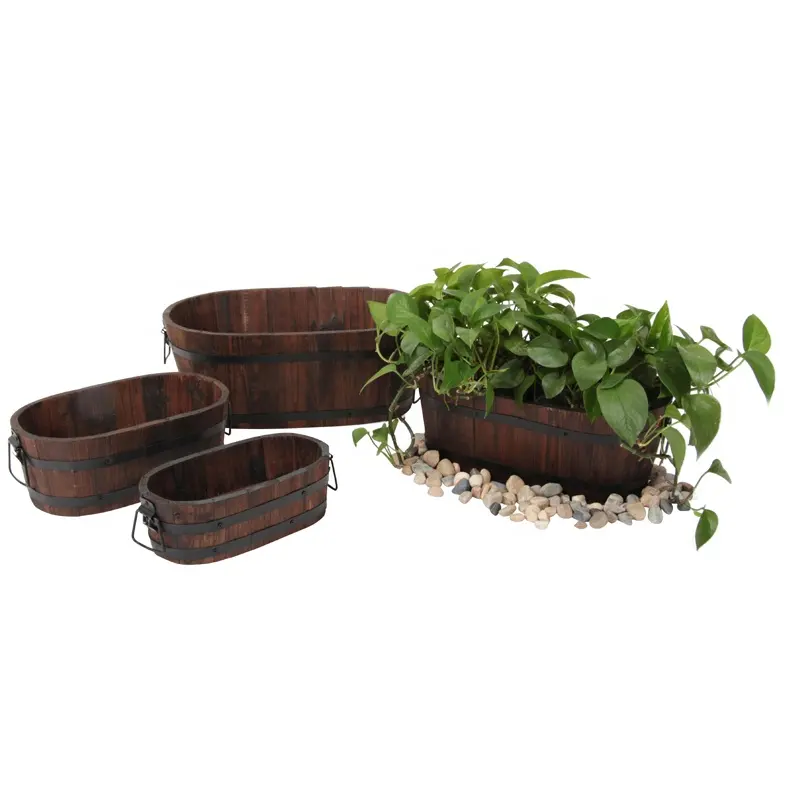 Outdoor Wooden Garden Supplies Wood Barrel Planter Box