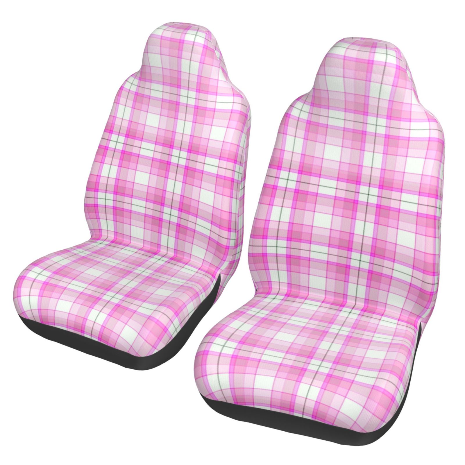 TEQUAN Front Seat Covers， Pink Plaid Texture Pattern 2 Piece Car Seat Cover Fit Most Car SUV Truck Van