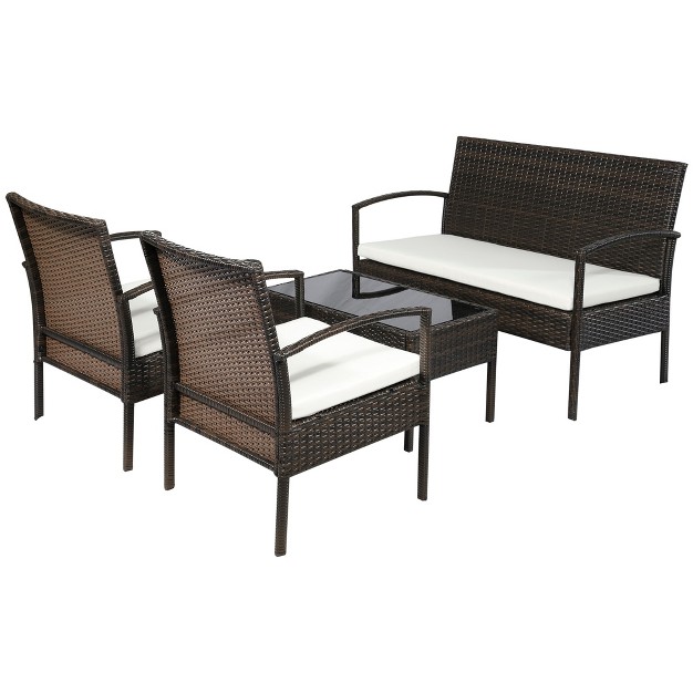 Outsunny Patio Porch Furniture Sets 4 pcs Rattan Wicker Chair W Table Conversation Set For Yard pool Or Backyard Indoor outdoor Use