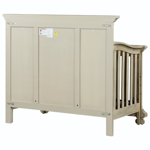 4 Pieces Bedroom Sets 4-in-1 Convertible Crib with Nightstand，Dresser and Changing Topper - - 37527172