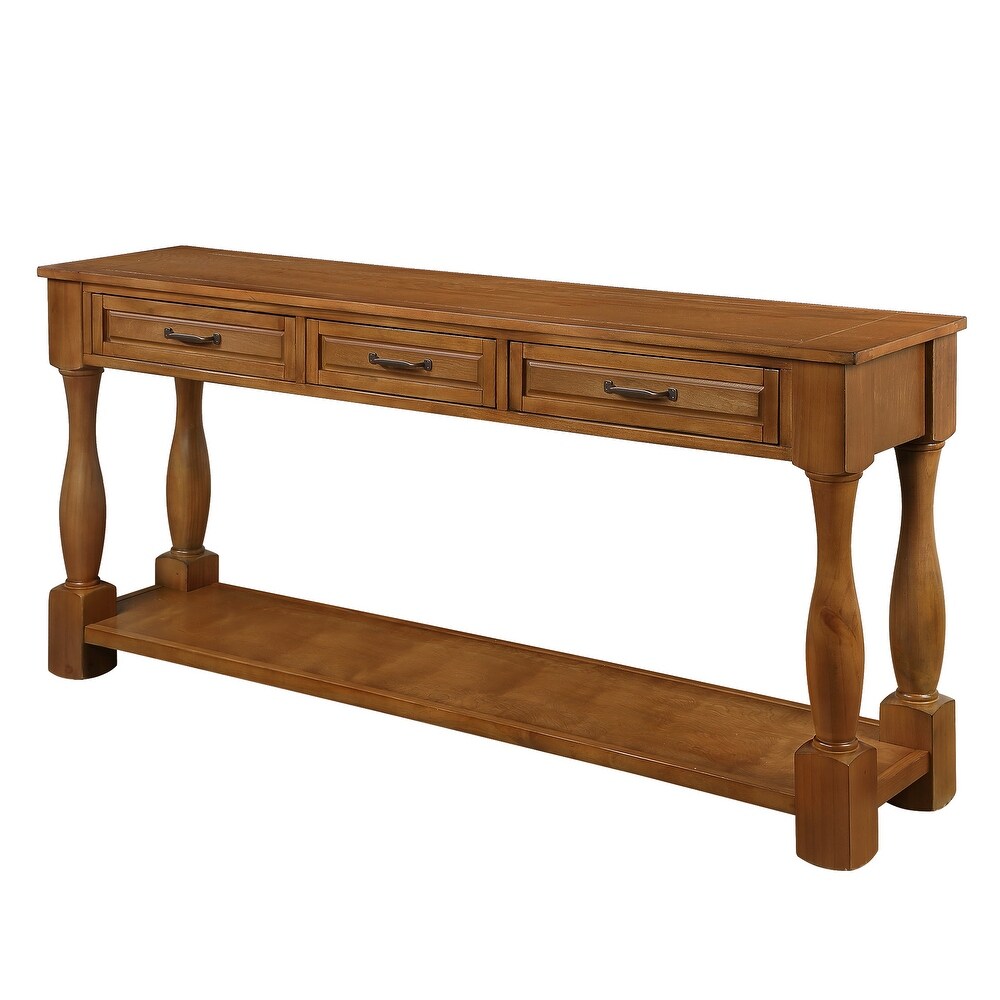 Wood Brown Console Table Long Sofa Table Hallway Table with 3 Drawers