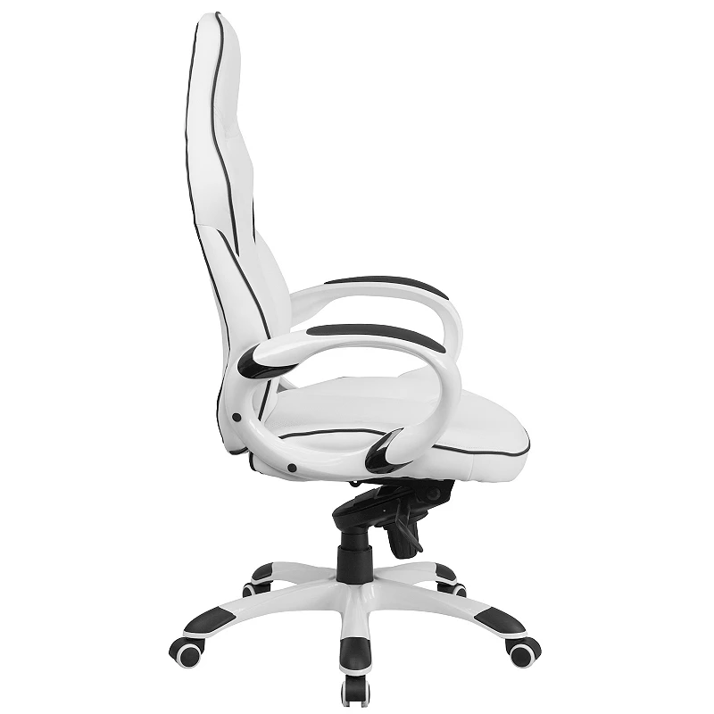 Emma and Oliver High Back White Vinyl/Black Trim Executive Swivel Office Chair with Arms