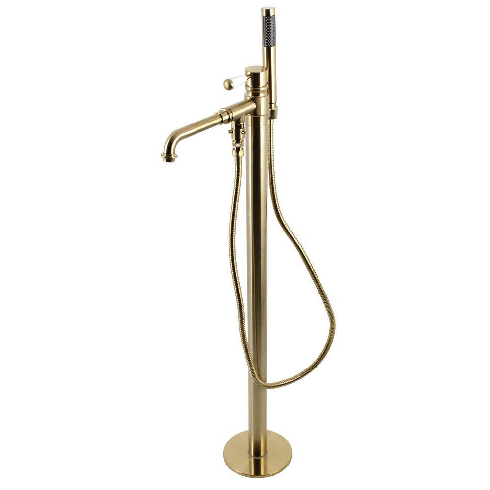 Kingston Brass Paris Single-Handle Freestanding Roman Tub Faucet with Hand Shower in Brushed Brass HKS7037DPL