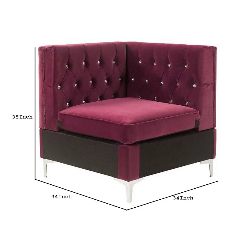 Corner Wedge with Velvet Upholstery and Metal Legs， Red