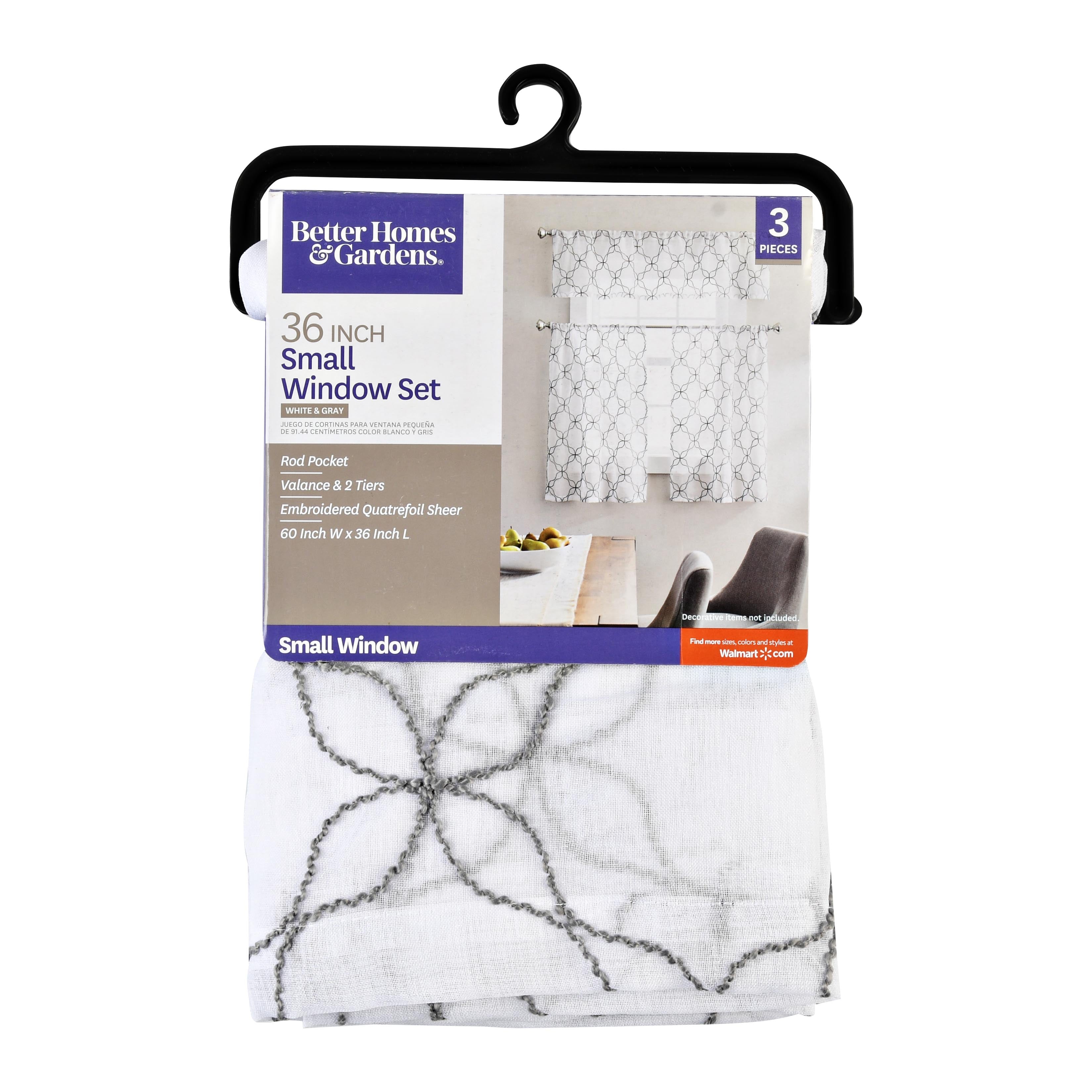 Better Homes & Gardens 3 Piece Sheer Quatrefoil Window Valance and Tier Set, Grey, 36 x 60