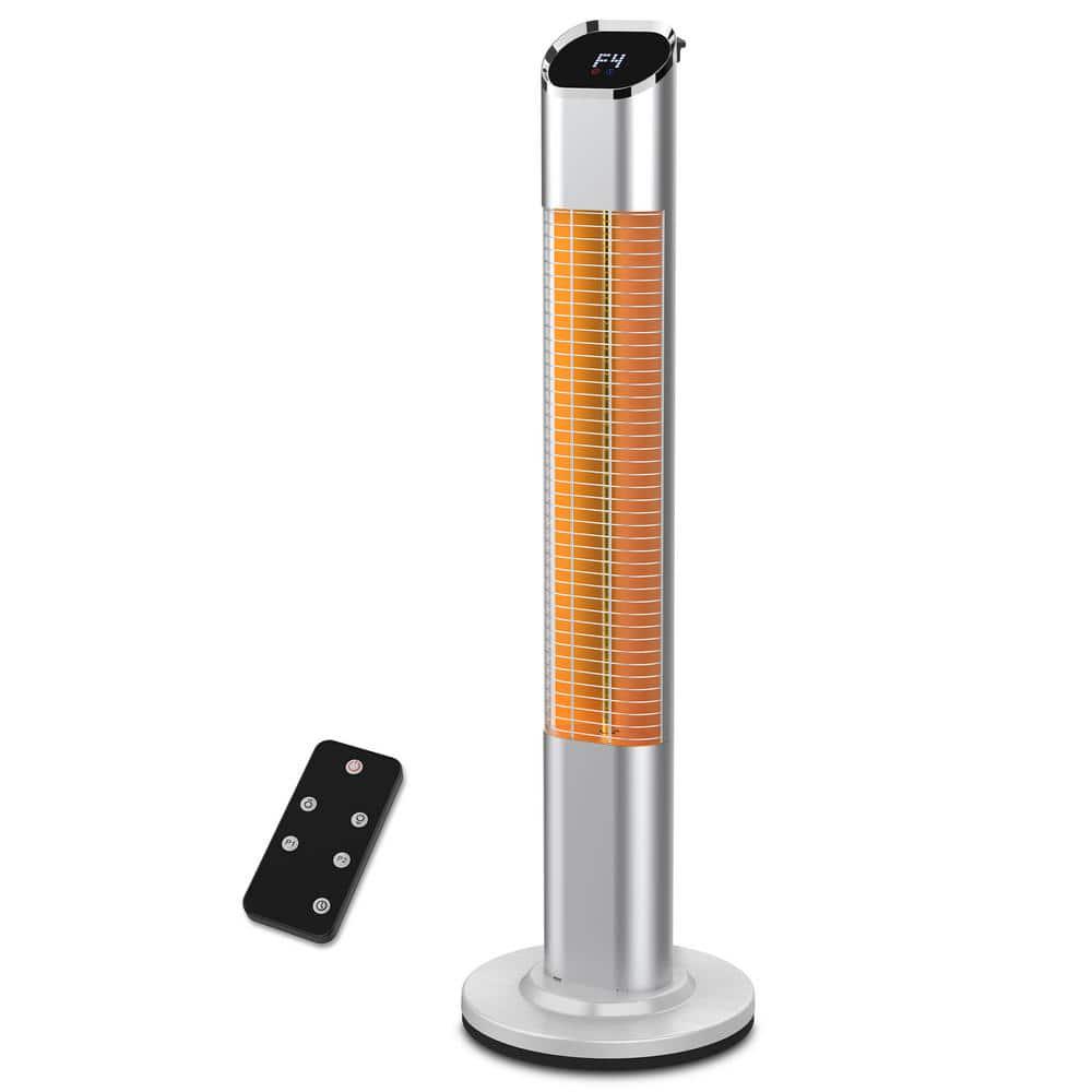 PATIOBOSS 1500Watt Electric Quratz Outdoor Tower Heater Freestanding Infrared Patio Heater with Remote Control Sliver