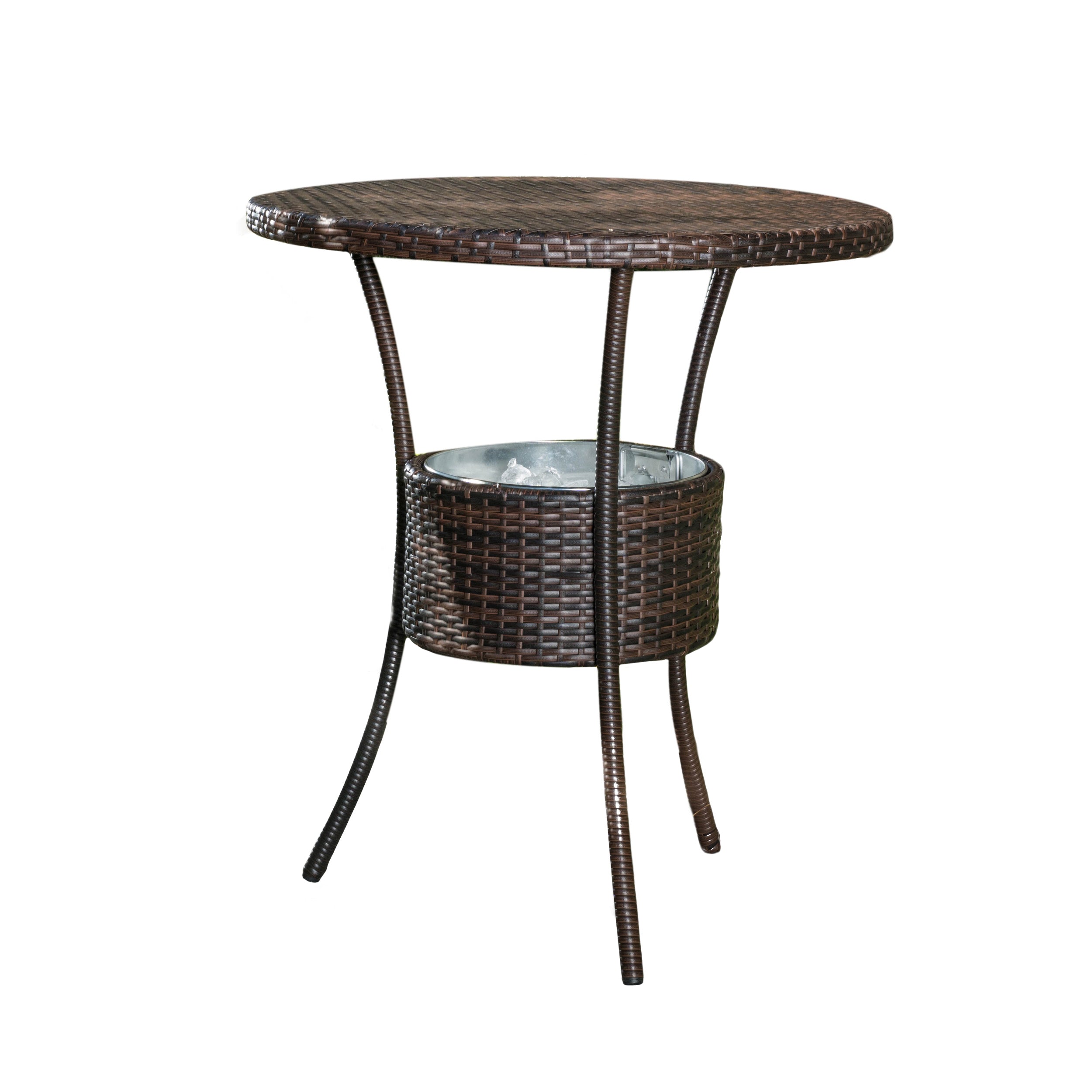 Tampa Bay Outdoor Circular Multi-Brown Wicker Dining Table with Ice Bucket