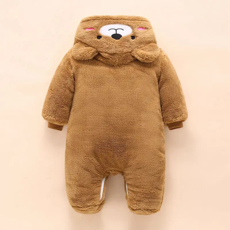 0-12M Baby Rompers Cute Bear Toddler Girls Overall Jumpsuit Winter Warm Hooded Cotton Baby Boys Romper Infants Crawling Clothing