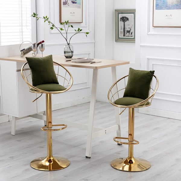 2PCS Velvet Bar Chair Swivel Chair Adjustable Height Barstool - N/A