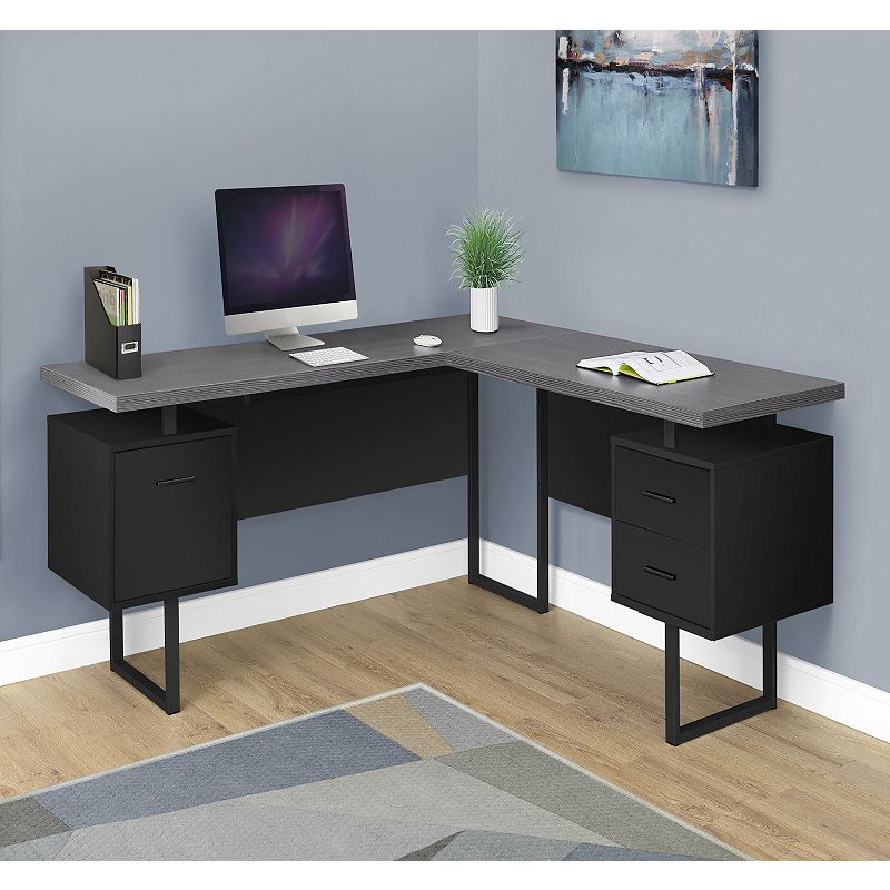 71 Black and Gray Contemporary L-Shaped Computer Desk