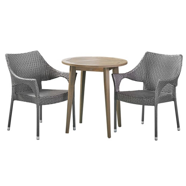 Louisa 3pc Acacia amp Wicker Bistro Set Gray Christopher Knight Home