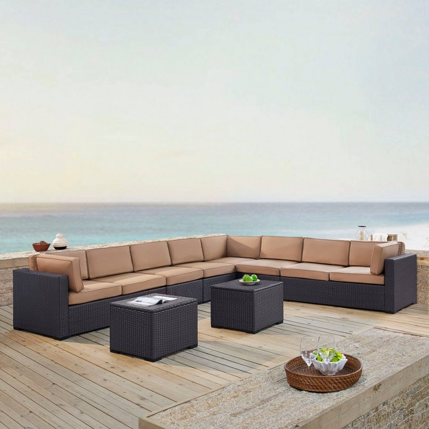 Crosley 7pc Biscayne 7pc Steel Outdoor Patio Sectional Sofa Furniture Set Mocha