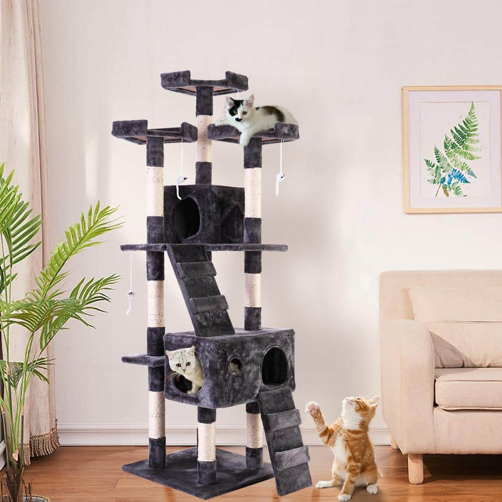 COZIWOW 67 in. H Multi-Level Cat Tree Gray Kitten Condo CW12W0052