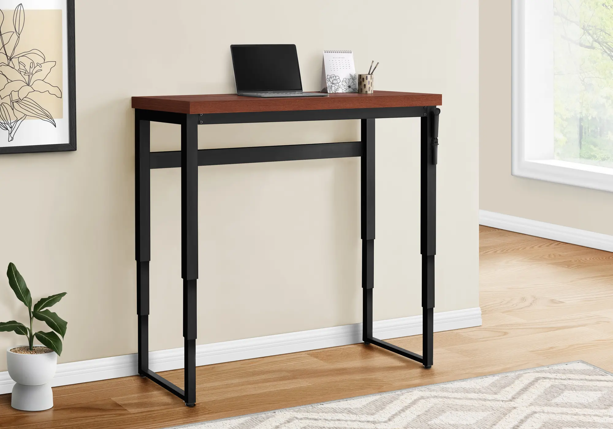 Contemporary 48 Inch Cherry Adjustable Height Computer Desk