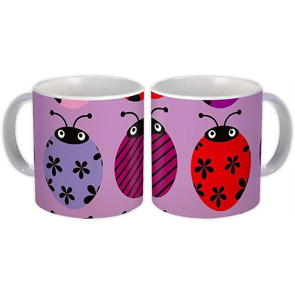 Gift Mug: Printed Ladybugs Flowers