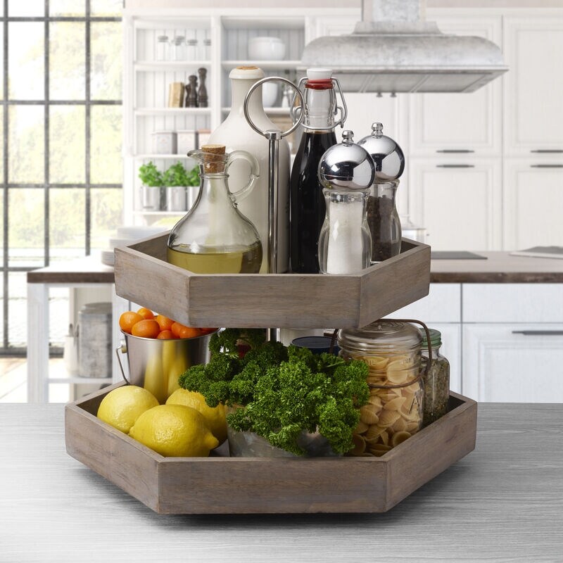 Gourmet Basics by Mikasa Hex 2Tier Mango Wood Tray