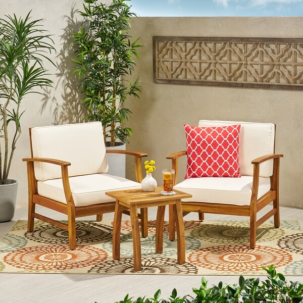 Perla Outdoor Acacia Cushioned 3piece Chat Set by Christopher Knight Home