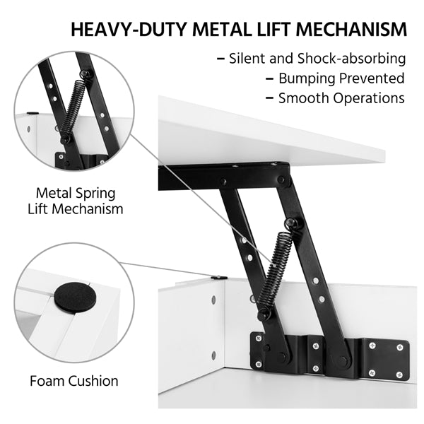 Easyfashion Modern Wood Lift up Top Coffee Table with Storage Shelf, White Finish