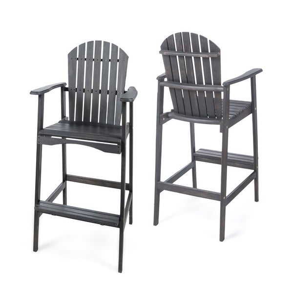 Carla Outdoor Acacia Wood Adirondack Barstools， Set of 2， Dark Grey